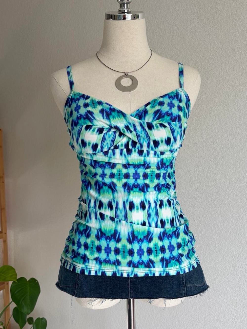 Blue Green Printed Tankini Top